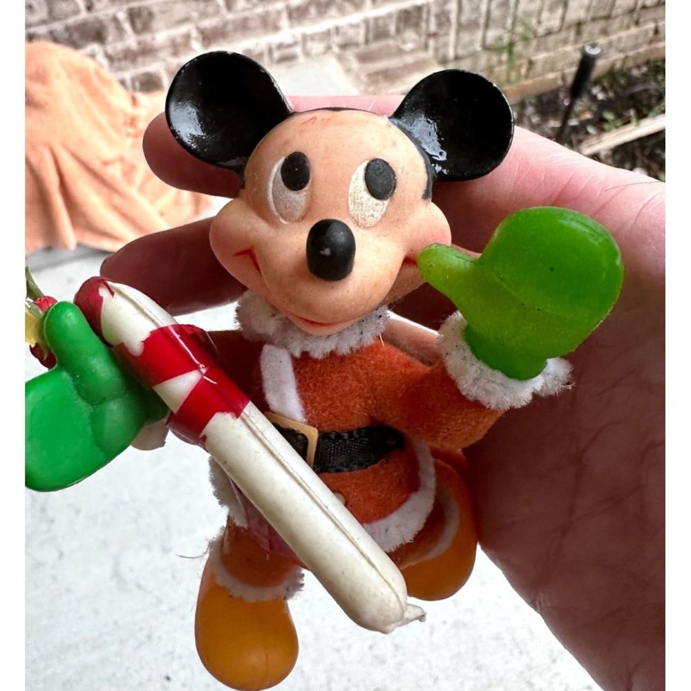 Vintage Christmas Mickey Mouse Figurine Candy Cane Holly Berries Leave N…